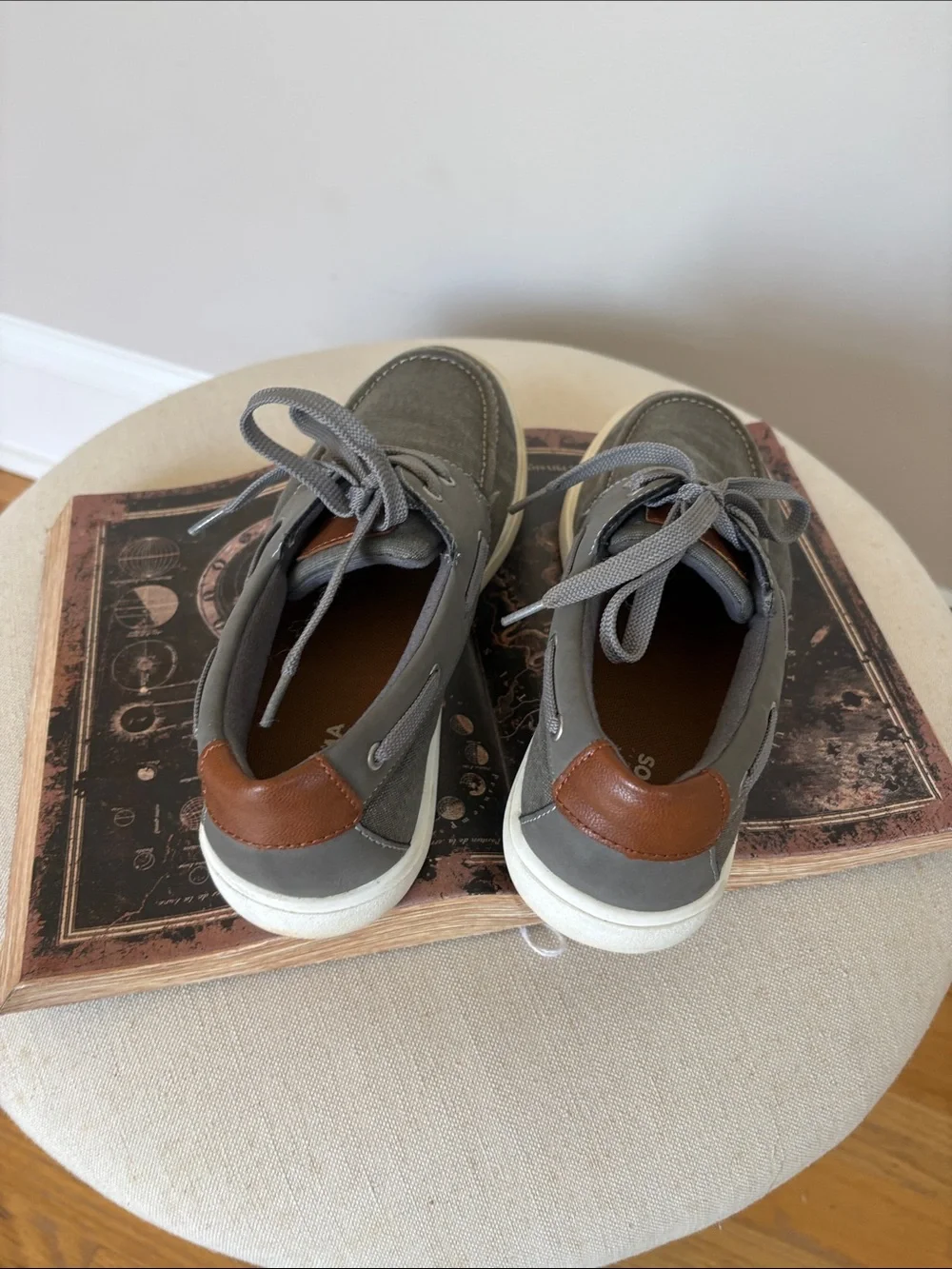 Sonoma Boys Casual Gray Canvas Boat Shoes with Brown Accent.. only worn once!